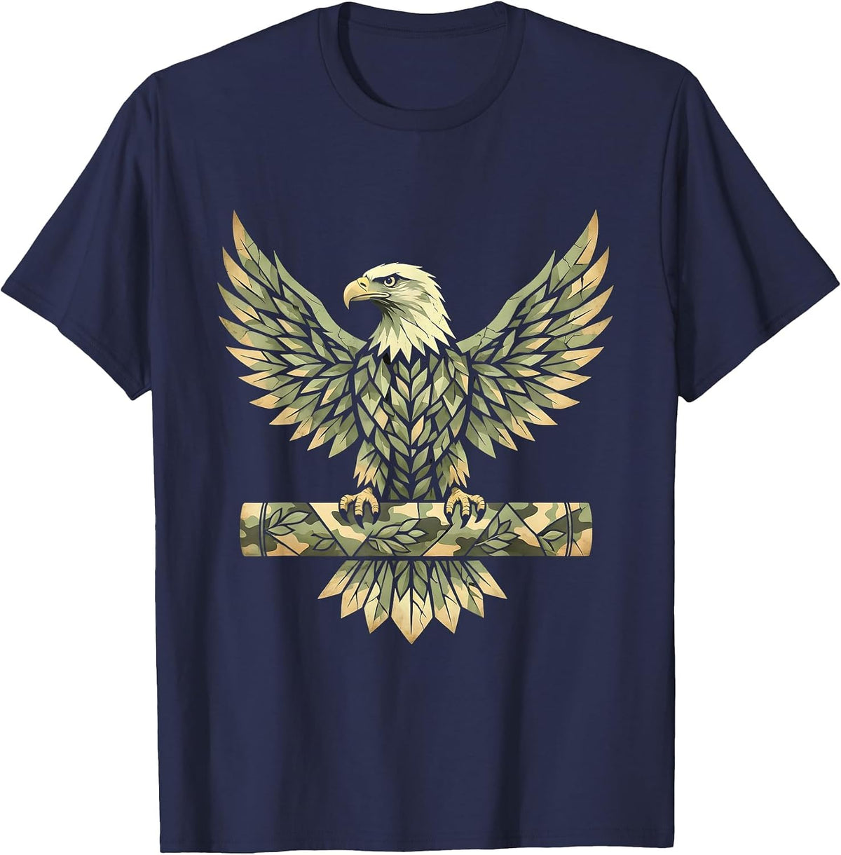 Eagle on Camo Rifle Barrel Graphic Tee T-Shirt - Navy Blue