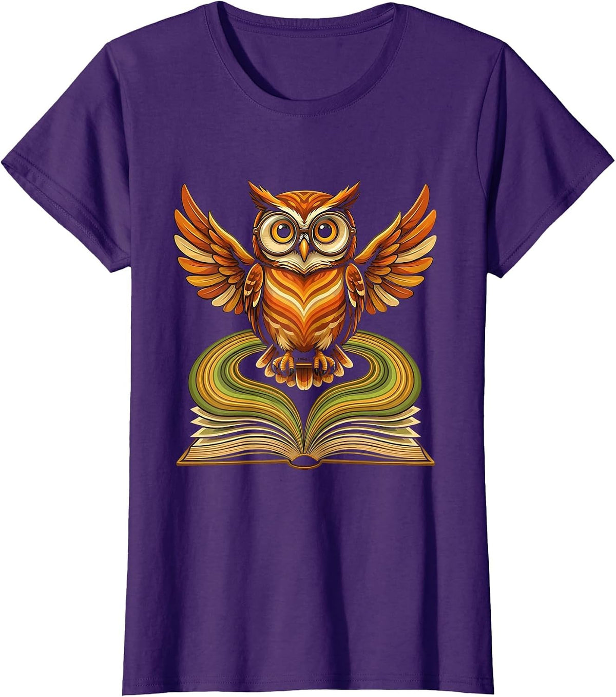 Wise Owl on Book Lover Teacher Reading Gift T-Shirt - Purple