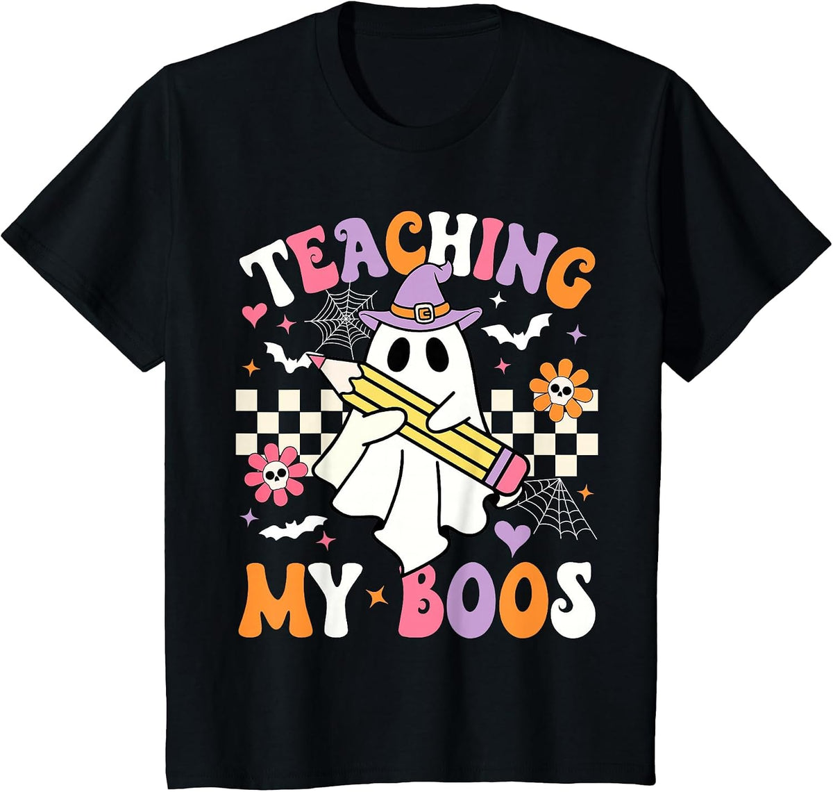 Teaching My Boos Ghost Teacher Cute Groovy Halloween Teacher T-Shirt - Black