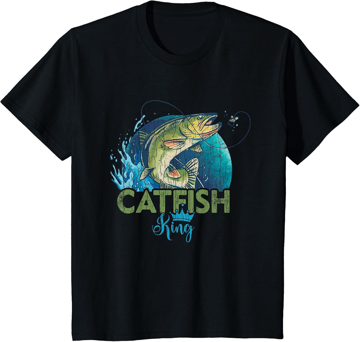 Catfish King Funny Fishing Lover Catfishing Graphic T-Shirt - Black