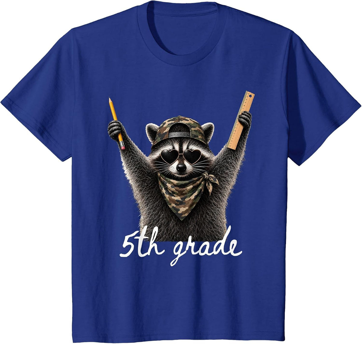 Fifth 5th Grade Raccoon Sunglasses First Day Back to School T-Shirt - Royal Blue