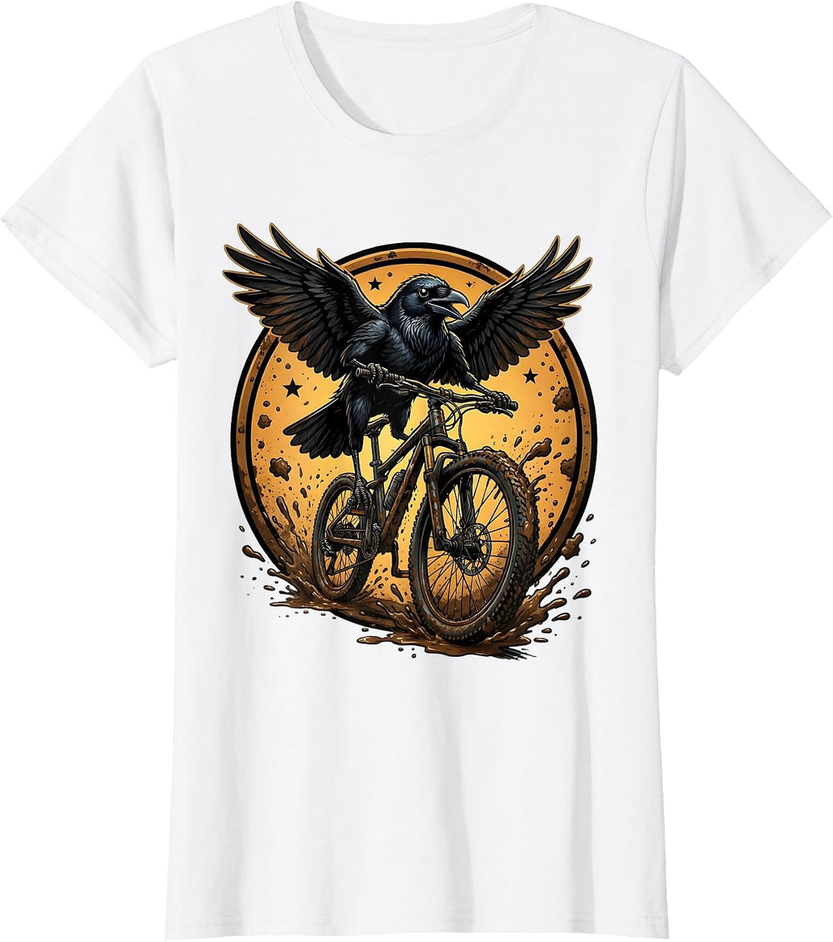 Crow on Muddy MTB Handlebars Graphic T-Shirt - White