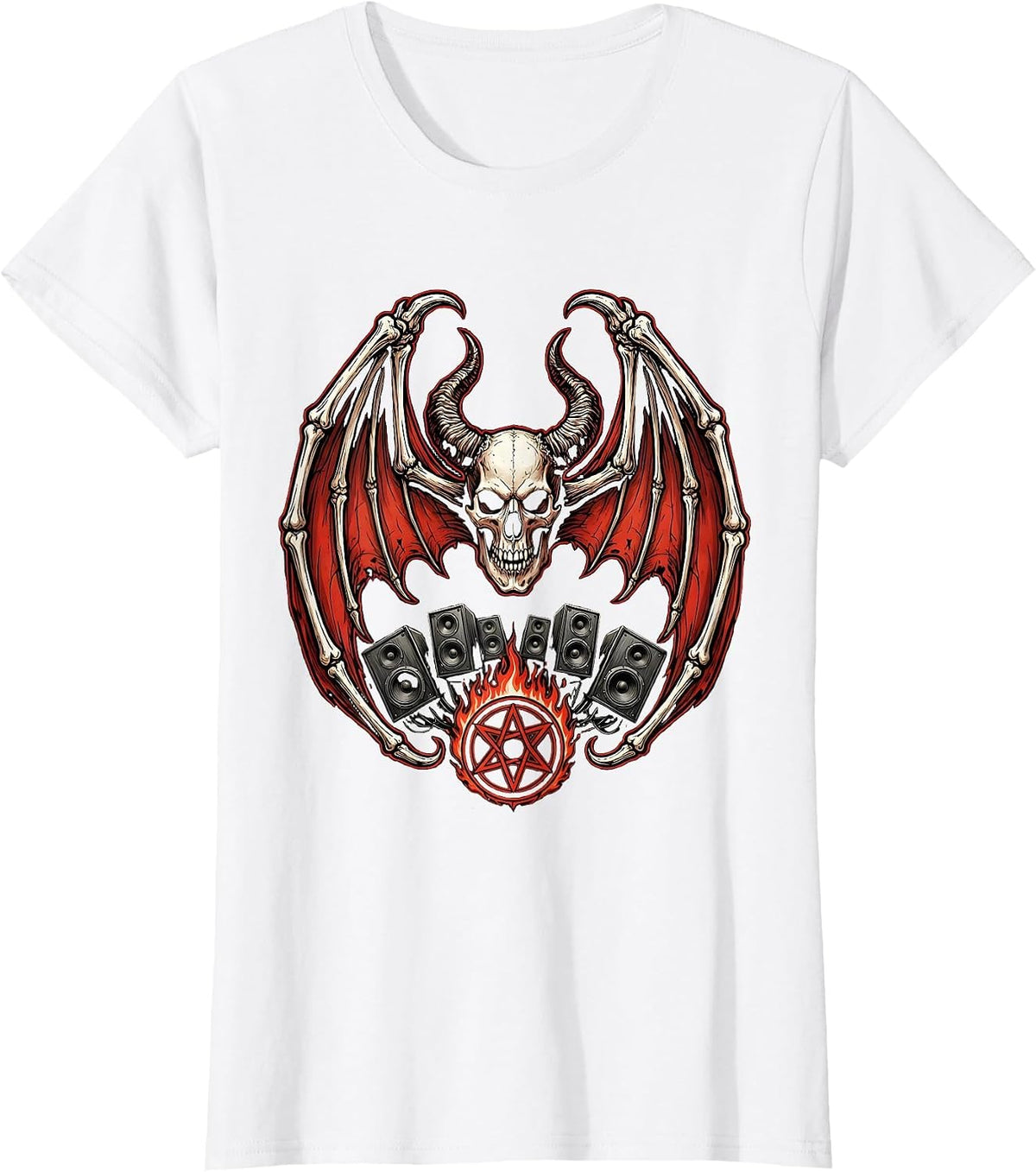 Demon Wings Over Stage Metal Band Graphic T-Shirt - White