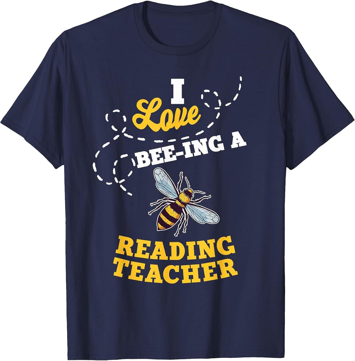 I Love Bee-Ing A Reading Teacher Honey Bee Job Profession T-Shirt - Navy Blue