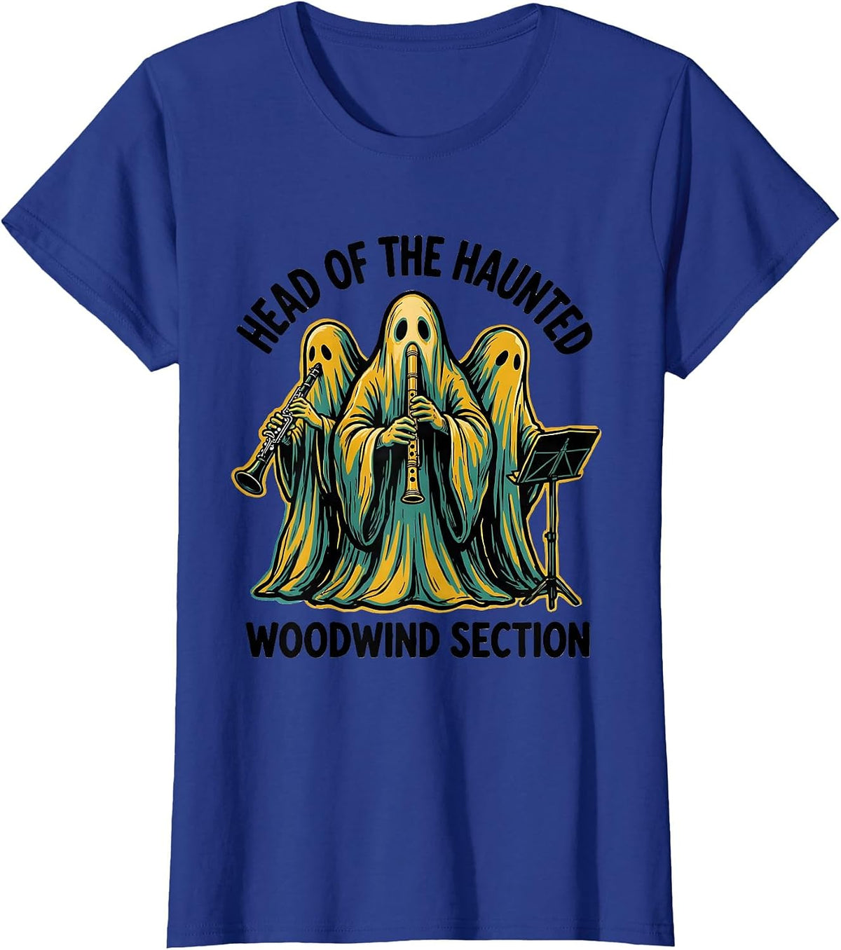 Women's Head of the Haunted Woodwind Section Whimsical Music Teacher T-Shirt - Royal Blue