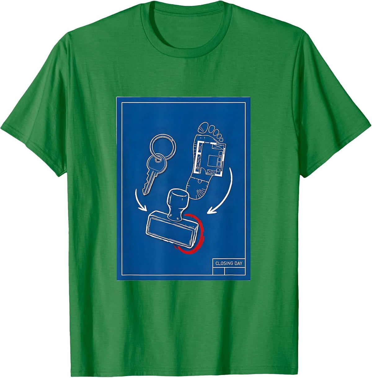 Men's Closing Day Technical Blueprint Realtor Real Estate Agent T-Shirt - Kelly Green