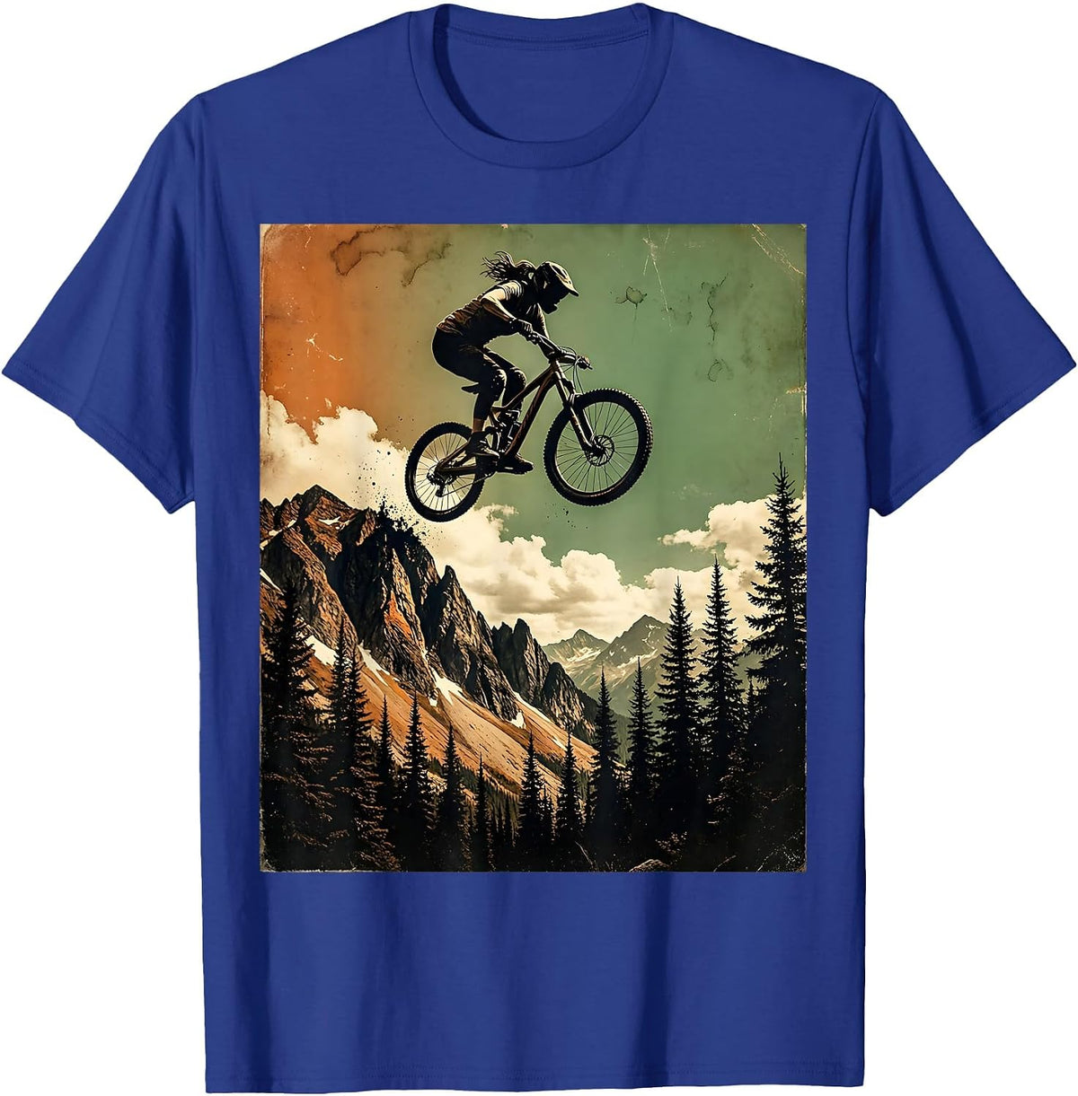 Mountain Bike Air Jump Outdoor Adventure Graphic T-Shirt - Royal Blue