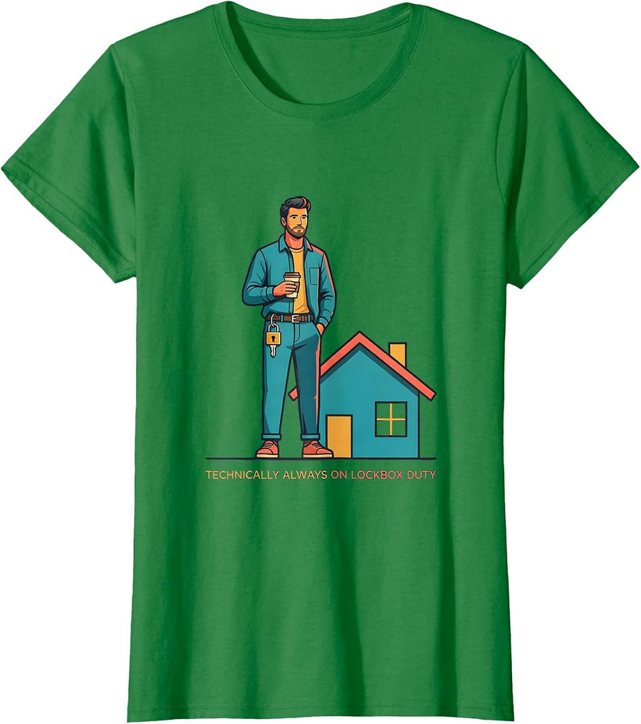Women's Technically Always On Lockbox Duty Funny Realtor Real Estate T-Shirt - Kelly Green
