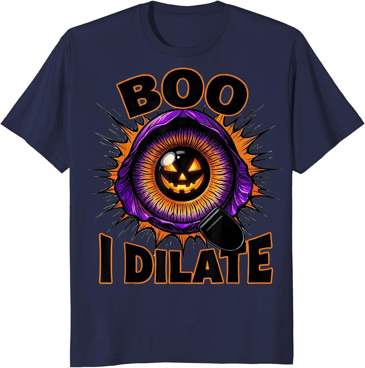 Men's Boo I Dilate Comic Book Halloween Optometrist Eye Doctor T-Shirt - Navy Blue