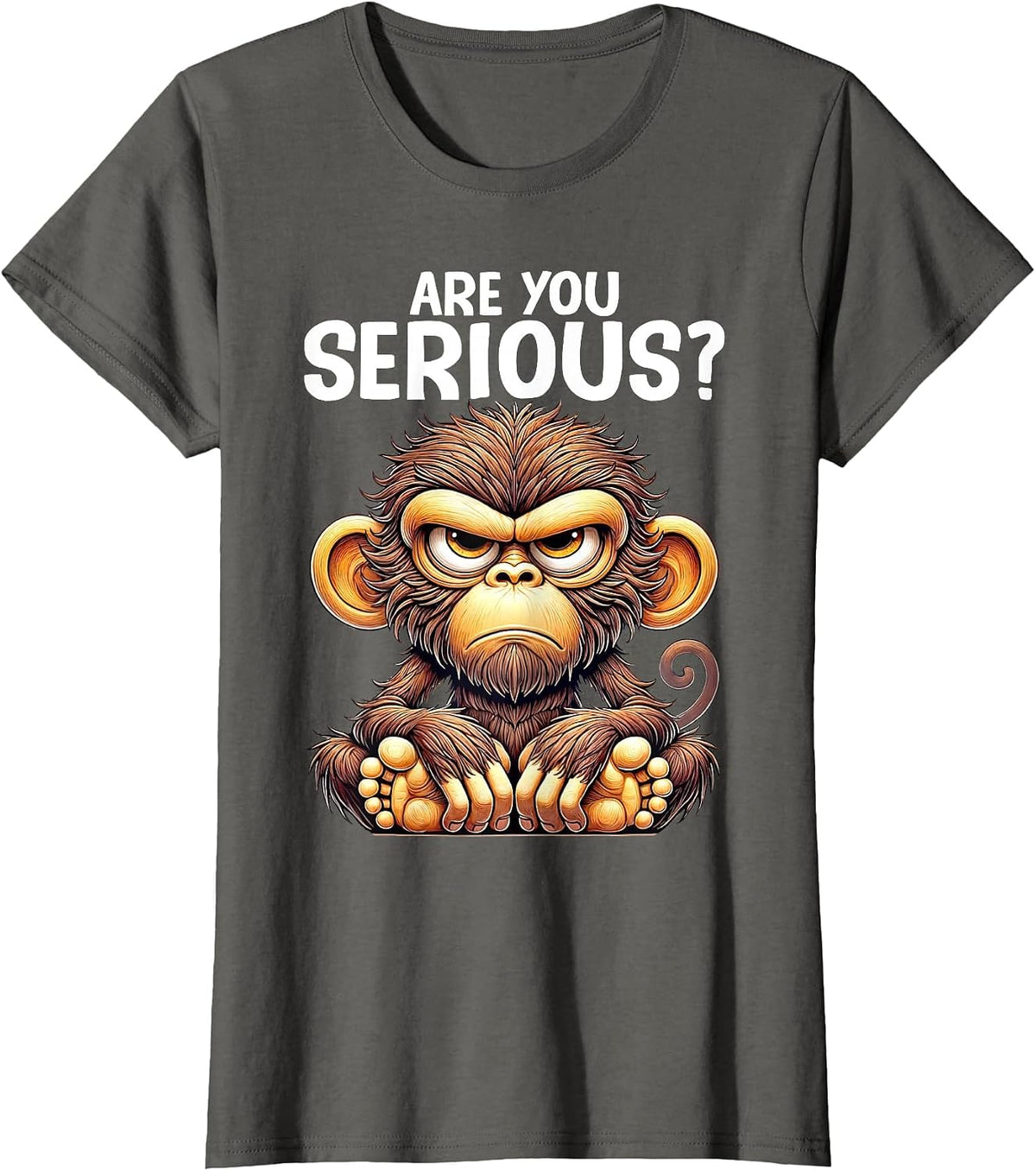 Humor are You Serious Grumpy Funny Monkey Meme T-Shirt - Asphalt Grey