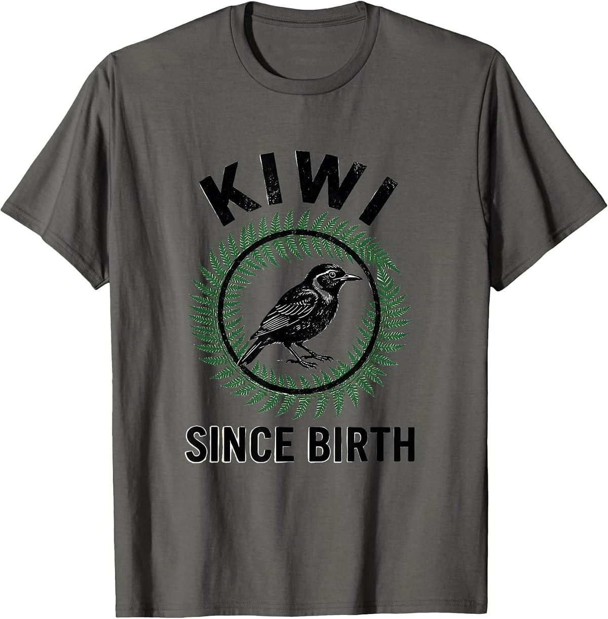Kiwi Since Birth Vintage NZ Rugby Fan Pride T-Shirt - Asphalt Grey
