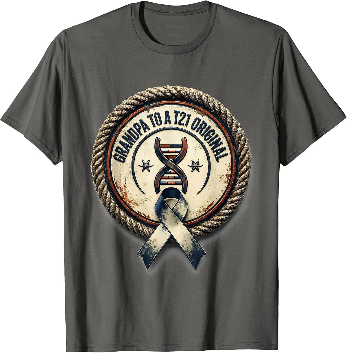 Grandpa To A T21 Original Vintage Down Syndrome Awareness T-Shirt - Asphalt Grey