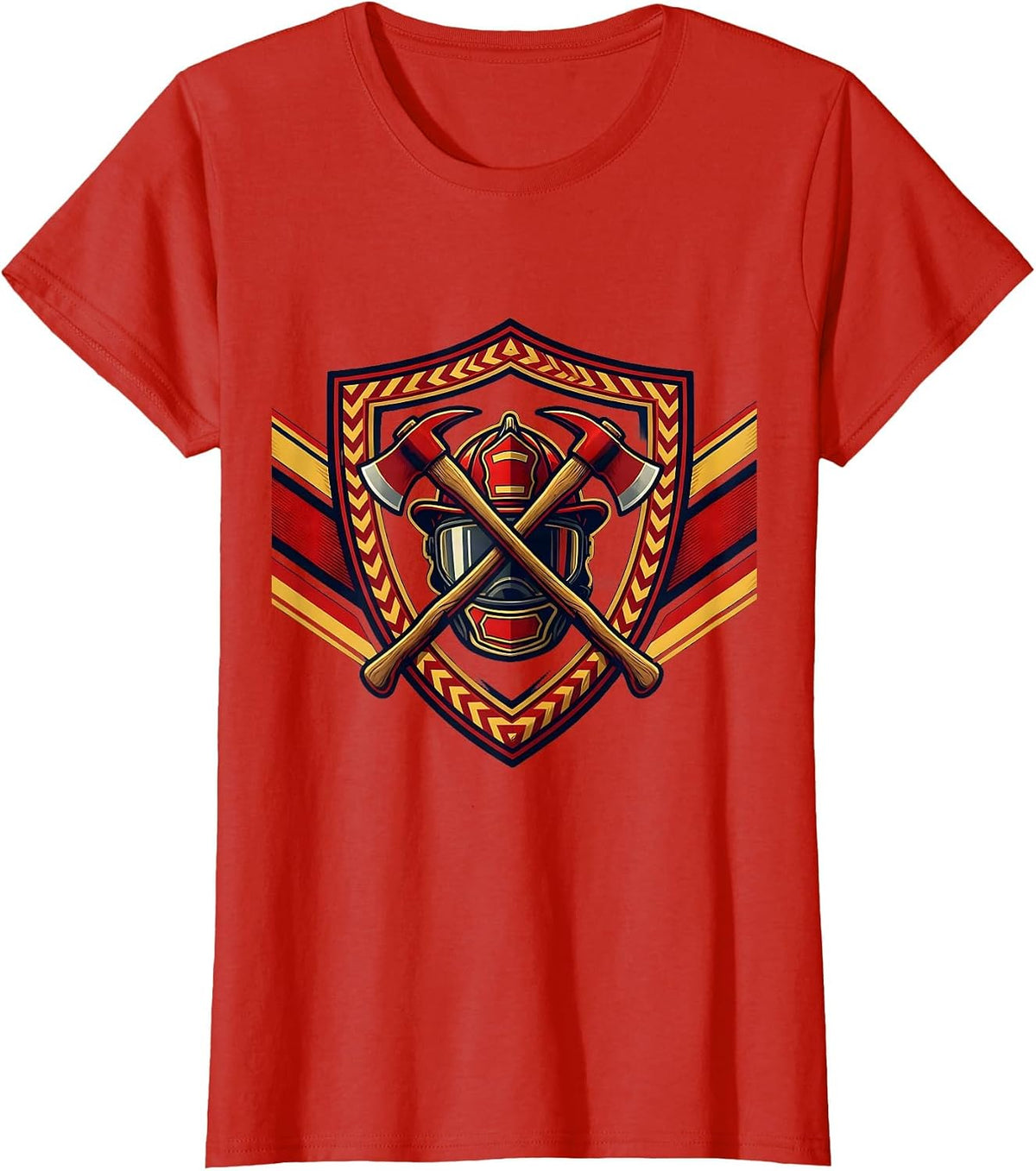 Women's Firefighter Axe and Helmet Shield Graphic T-Shirt - Red