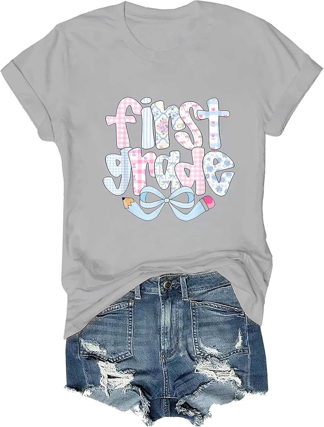 First Grade Shirt Back to School T-Shirt Teacher Life Tee - Grey