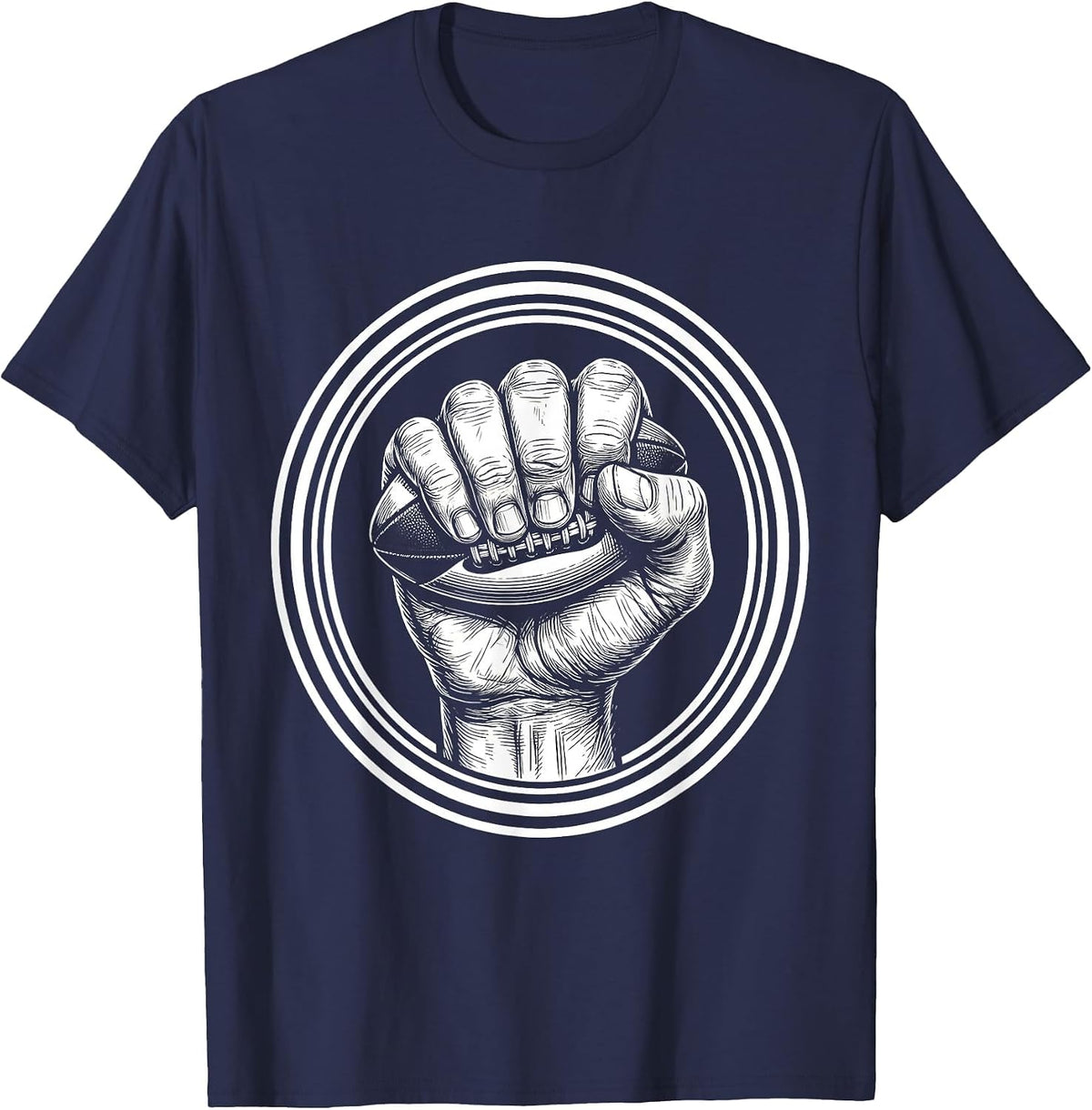 Rugby Fist Grip Graphic Tee - Ball in Hand T-Shirt - Navy Blue