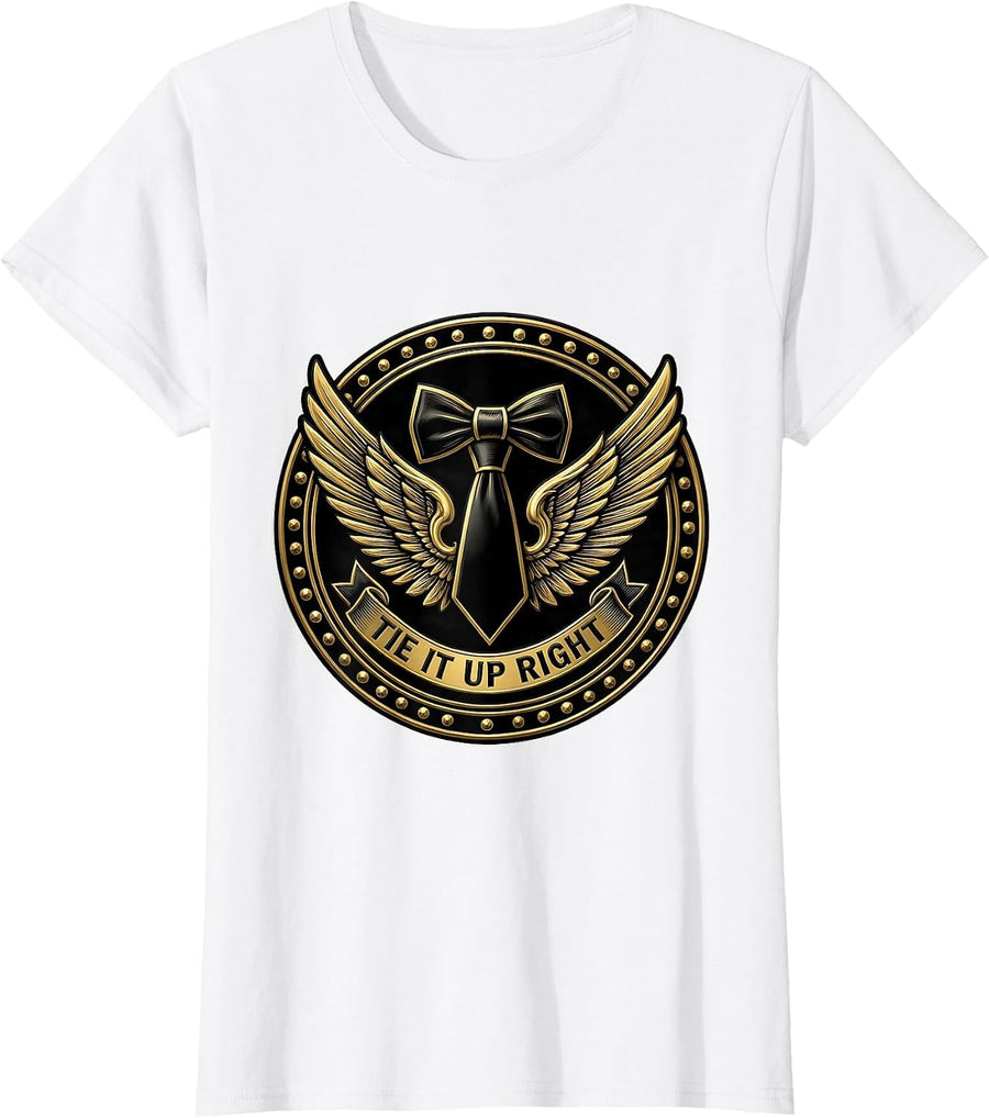 Women's Tie It Up Right Tuxedo Formal Style Design T-Shirt - White