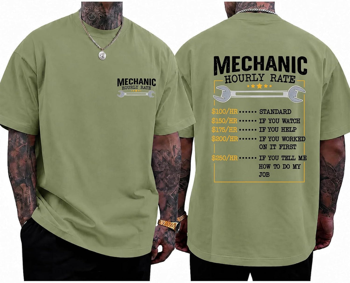 Mechanic Hourly Rate Shirt Mechanic Shirt Labor Day T-Shirts for Men - Crewneck Green-1