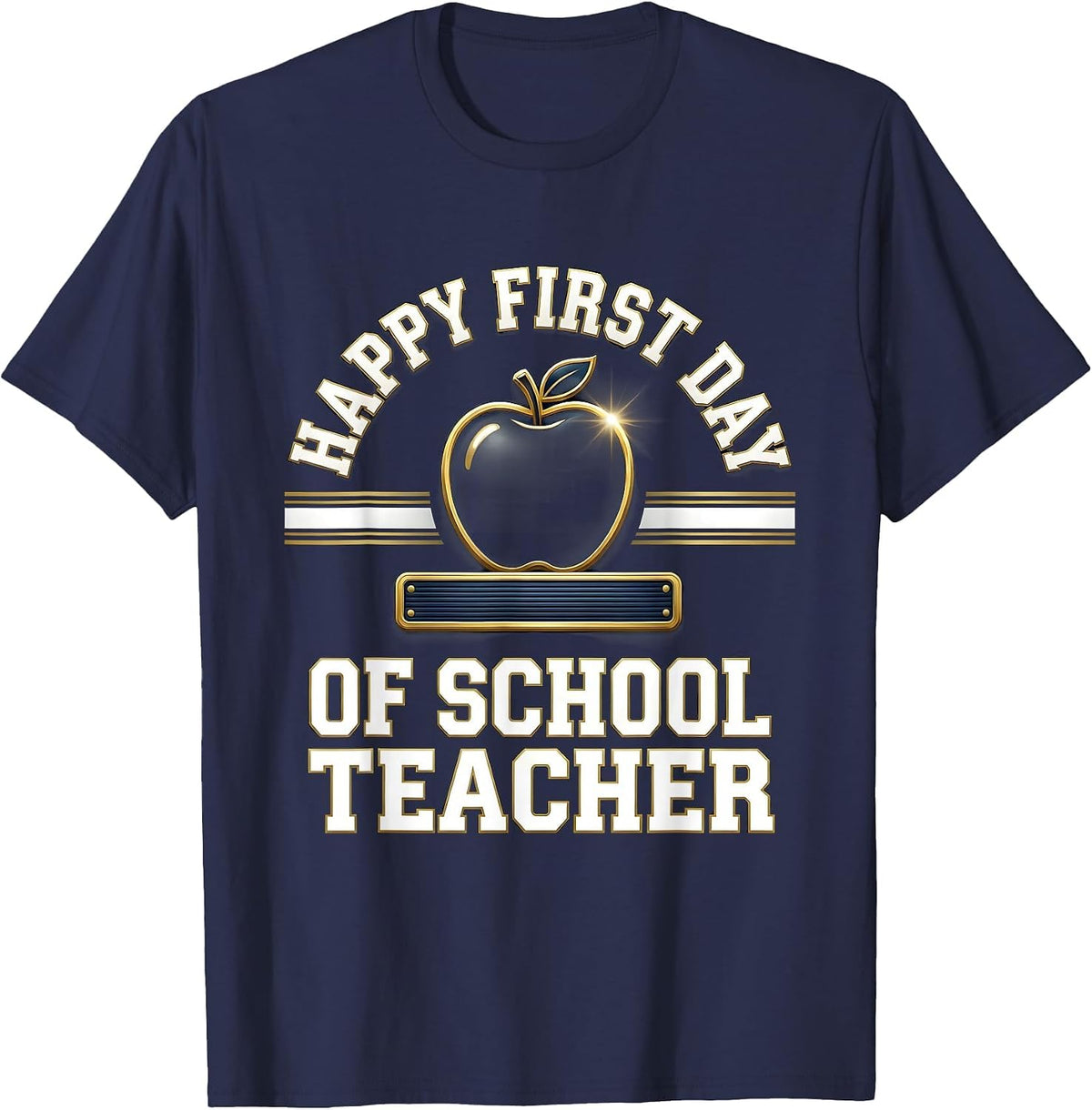 Happy First Day of School Teacher Sports Retro Celebration T-Shirt - Navy Blue