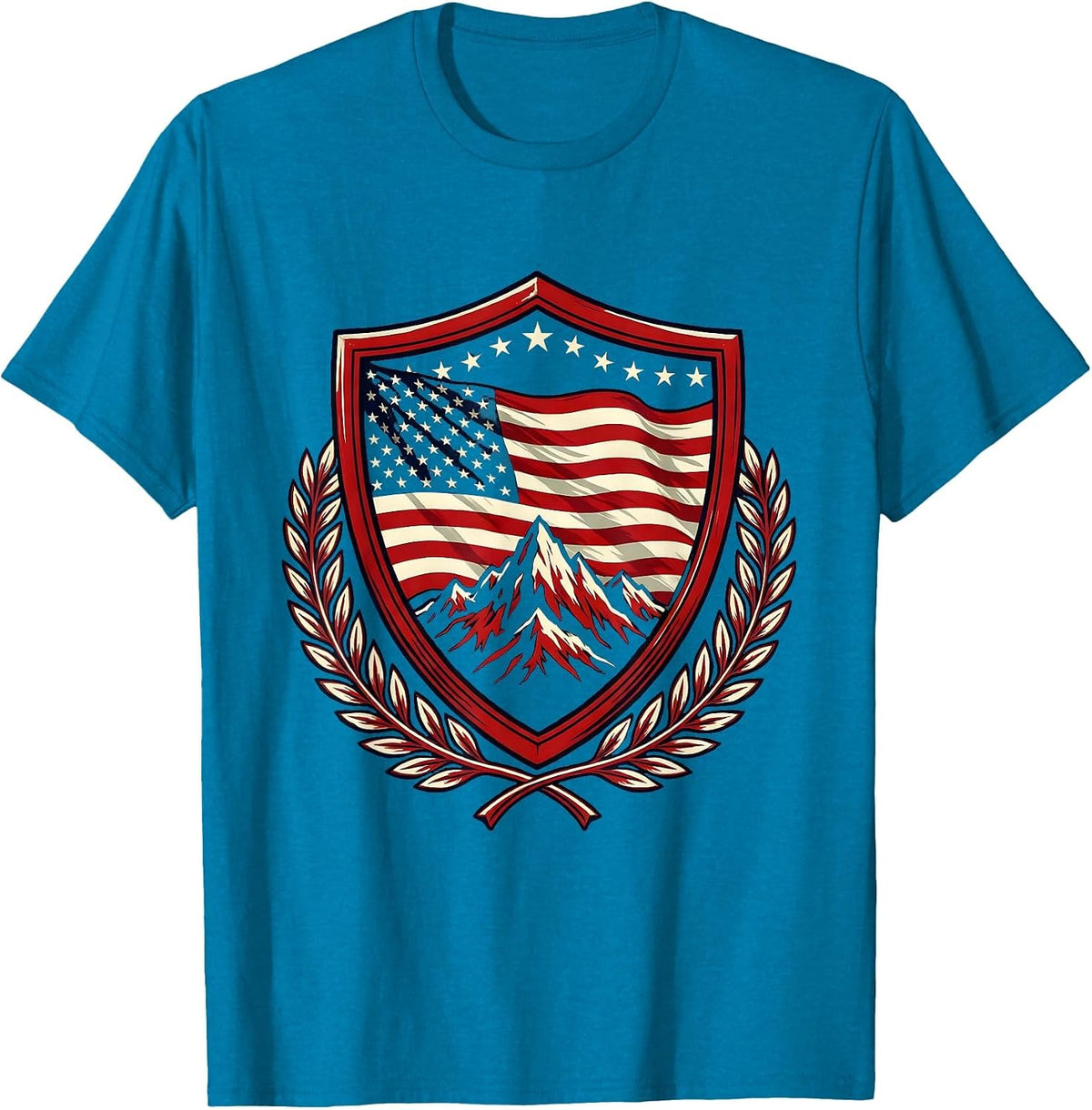 Stars and Stripes Mountain Flag Patriotic Design T-Shirt - Sapphire Blue