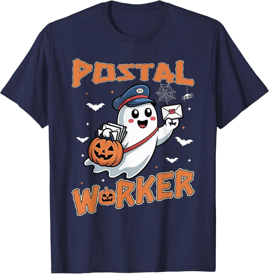 Postal Worker Pumpkin Post Office Staff Ghost Halloween Men T-Shirt - Navy Blue