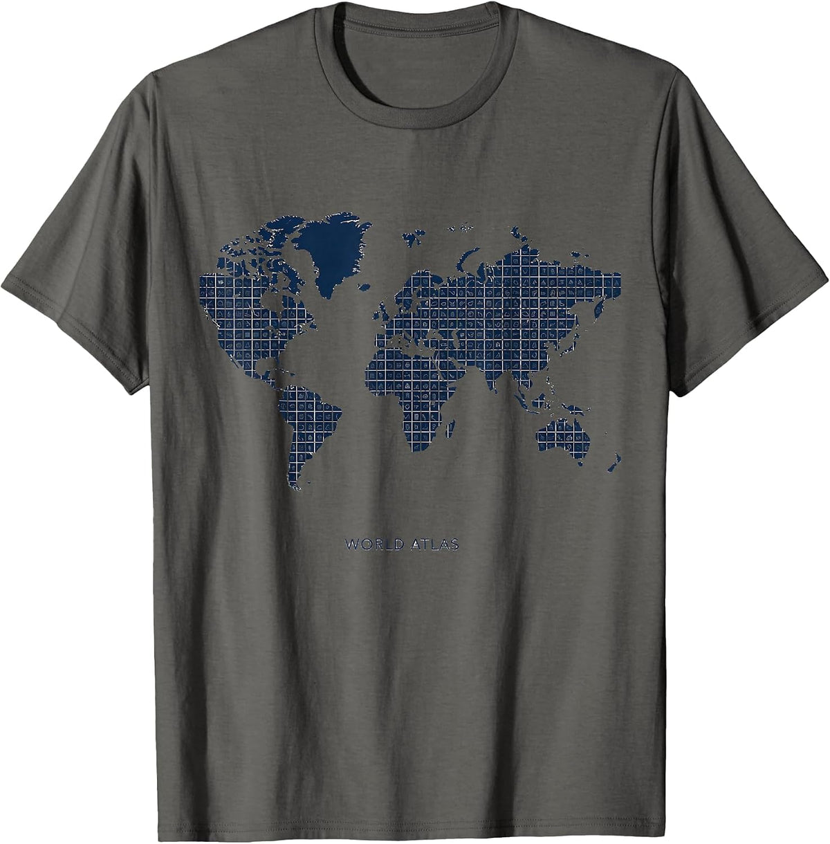 World Atlas Compact Country Flag Design T-Shirt - Asphalt Grey