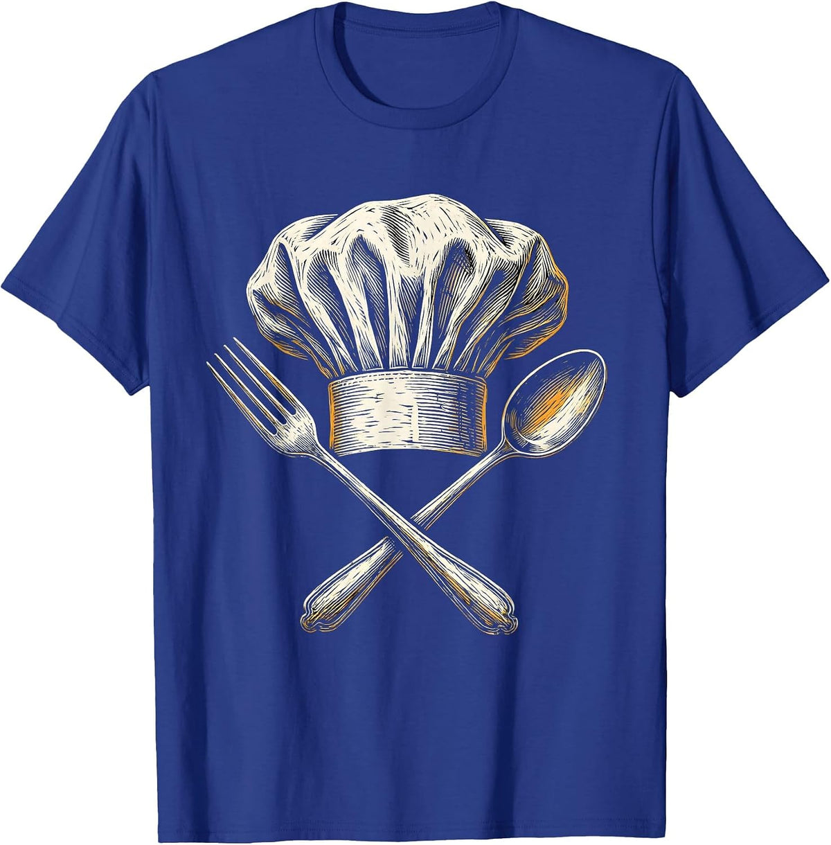 Chef Toque Fork and Spoon Culinary Graphic T-Shirt - Royal Blue