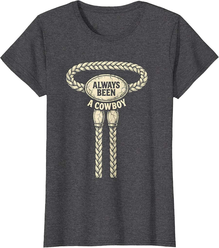 Women's Always Been A Cowboy Vintage Western Cowgirl Boho Style T-Shirt - Dark Heather Grey