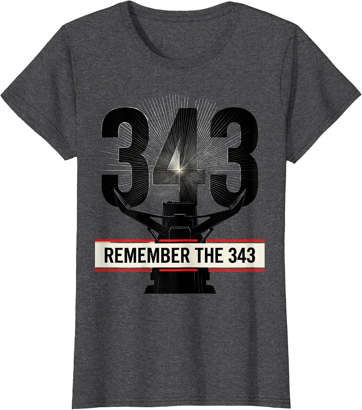 Women's Remember The 343 Geometric Firefighter Tribute Pride T-Shirt - Dark Heather Grey