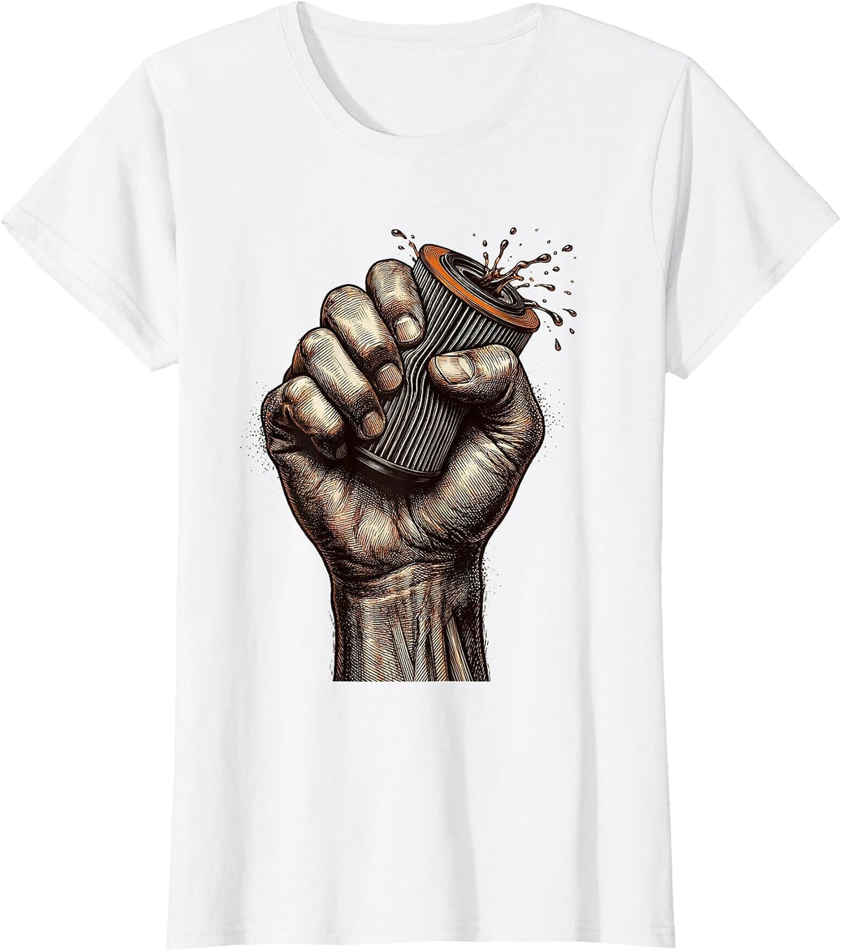 Crushed Oil Filter Iron Grip Mechanic Graphic T-Shirt - White