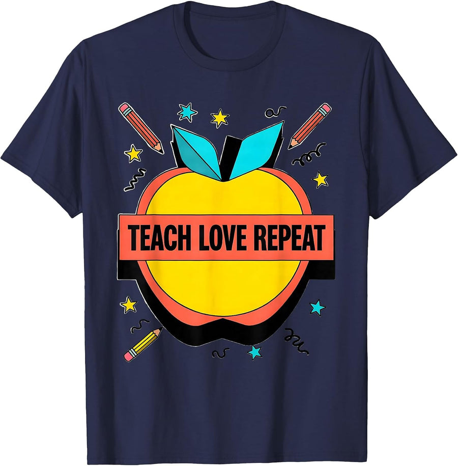 Teach Love Repeat 5th Grade Teacher Design T-Shirt - Navy Blue