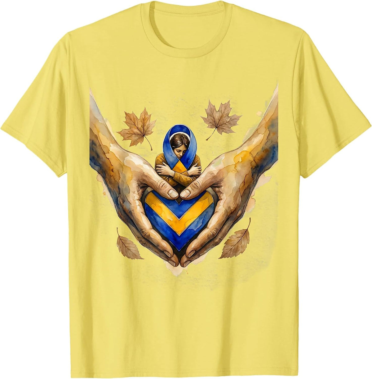 Men's Down Syndrome Support Embrace Watercolor October Awareness T-Shirt - Lemon Yellow