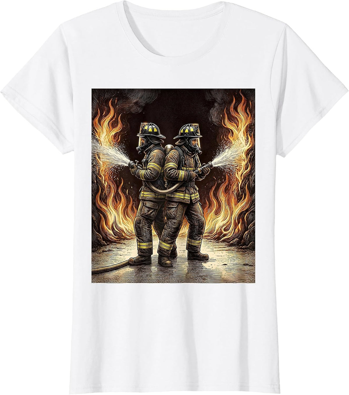 Firefighter Duo Back-to-Back Converging Flames T-Shirt - White