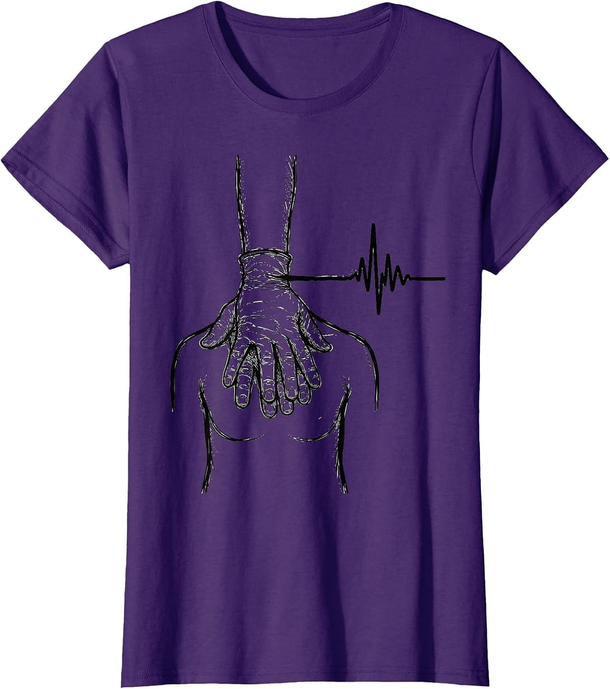 Women's Hand Pulse Line Art EMS Paramedic EMT Gift T-Shirt - Purple
