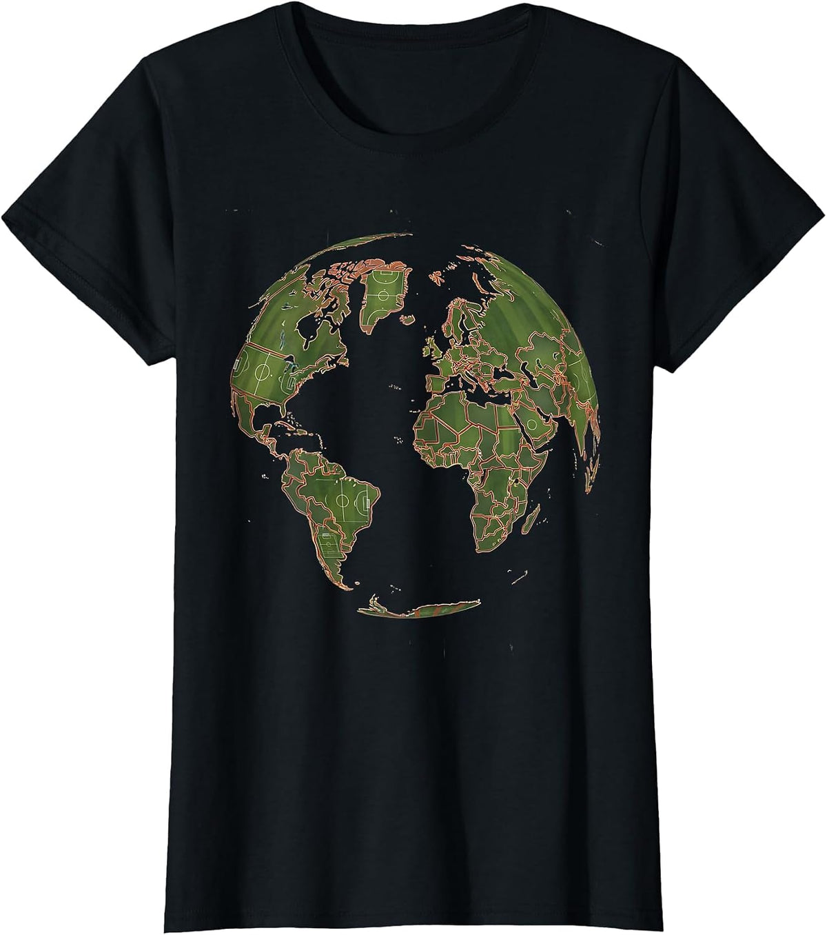 World Map Hockey Field Lines Graphic T-Shirt - Black