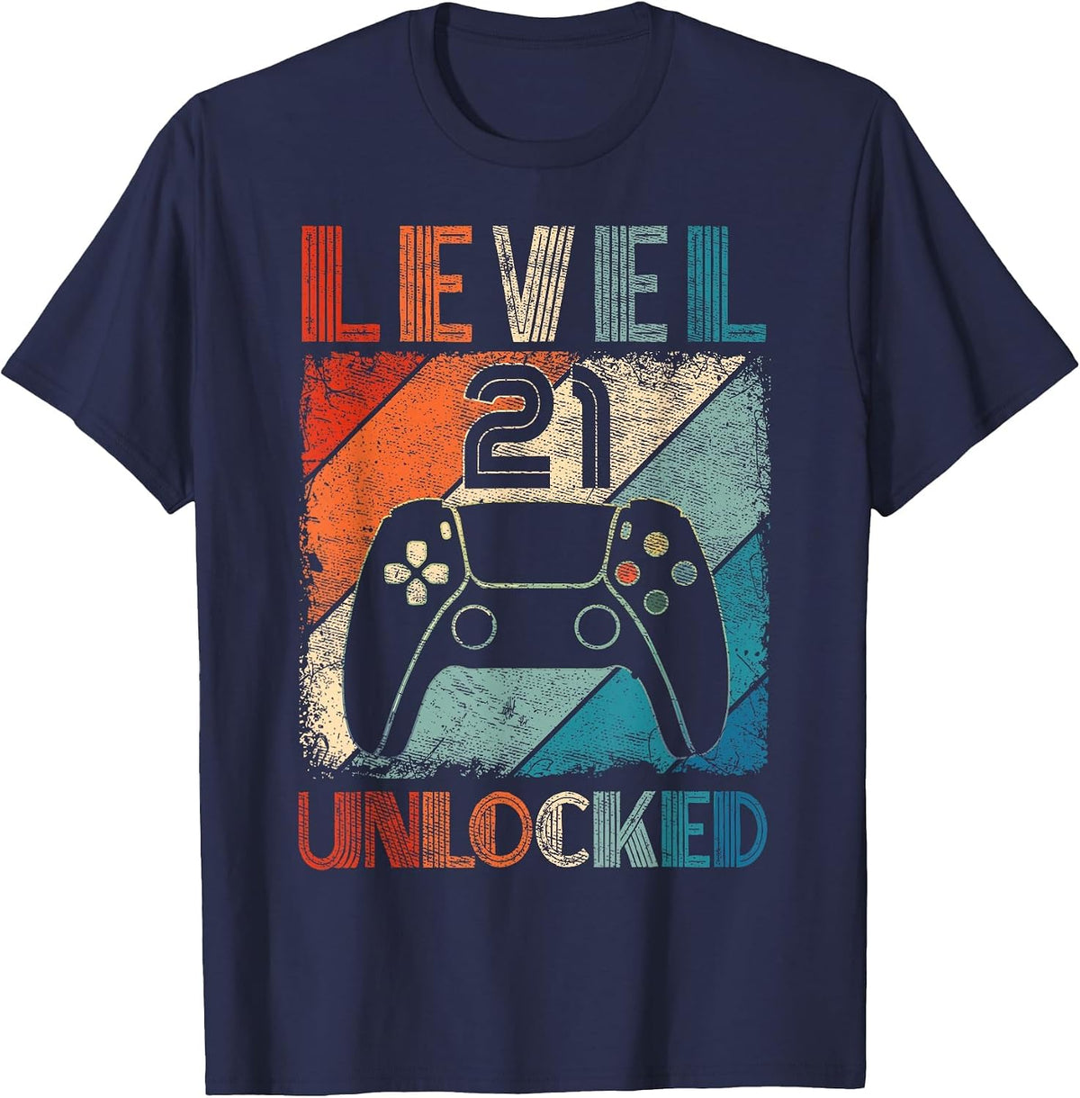Vintage Level 21 Unlocked Video Gamer 21st Birthday T-Shirt - Navy Blue