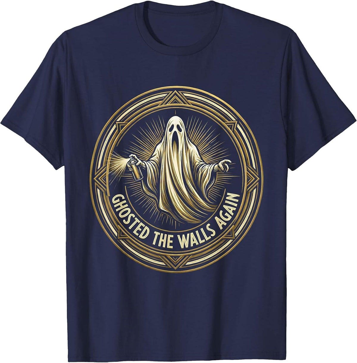 Halloween Punk Spray Can Ghost Graffiti Art T-Shirt - Navy Blue