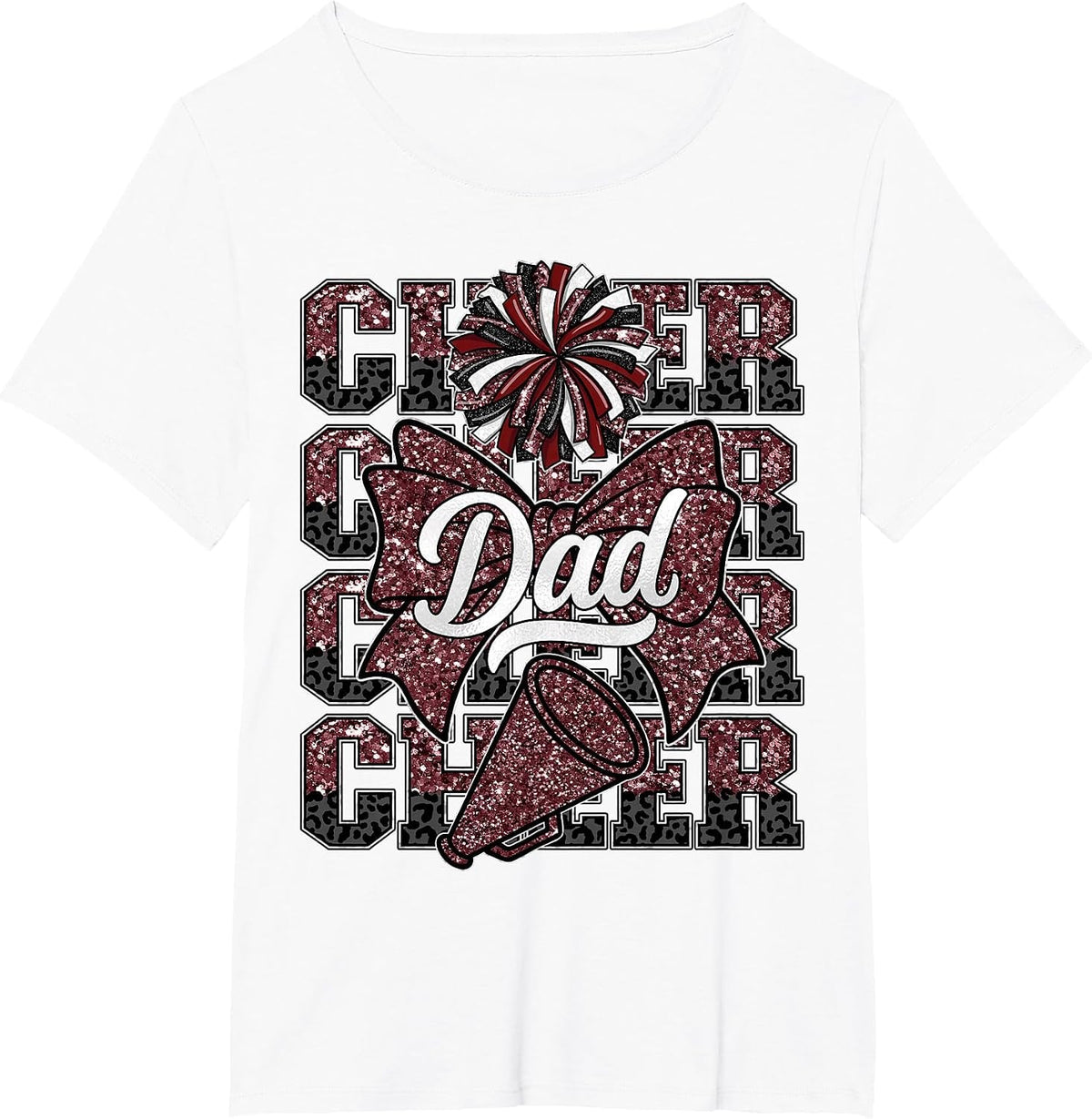 Cheer Dad Daddy Bow Sport Cheerleader Cheerleading Maroon T-Shirt - White