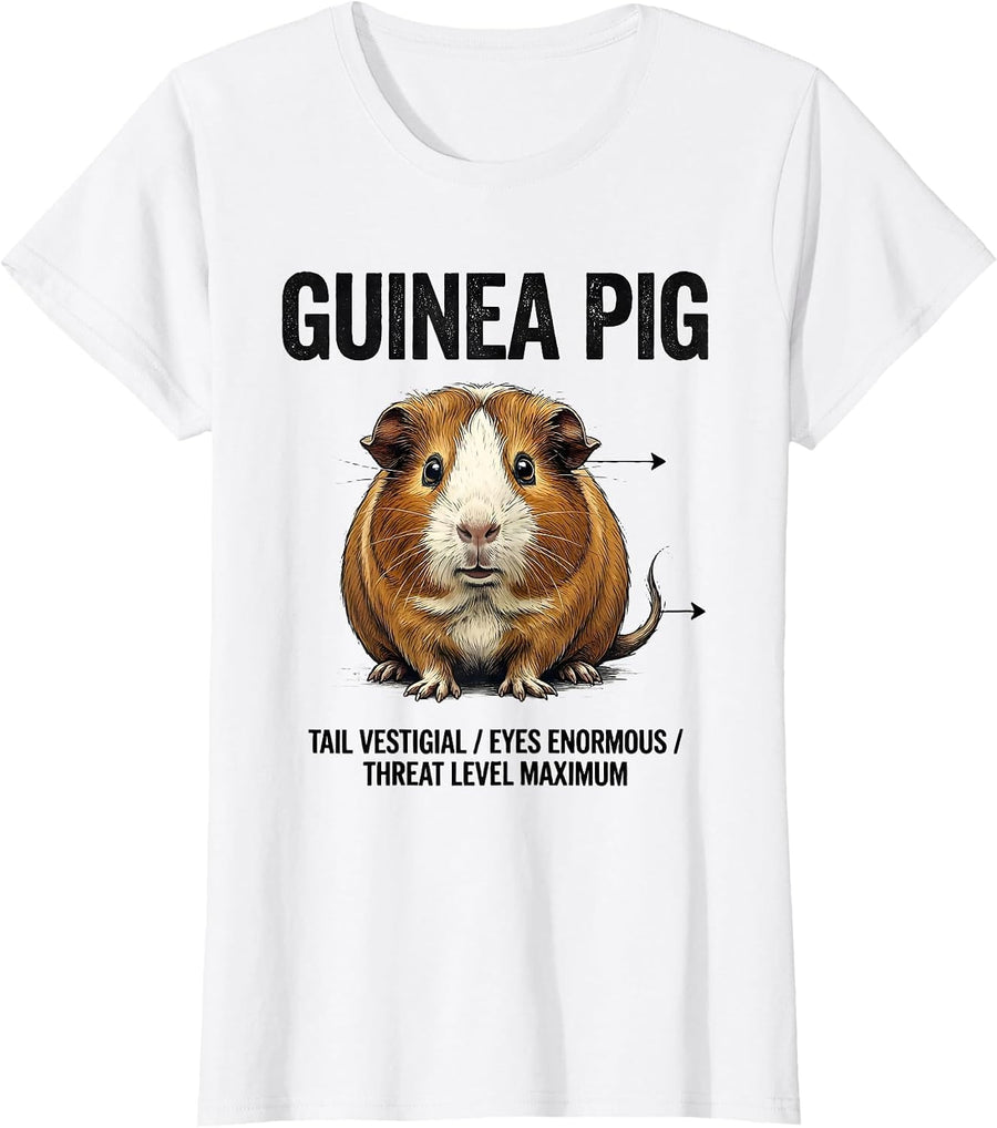 Women's Guinea Pig Tail Vestigial Eyes Enormous Threat Level Maximum T-Shirt - White
