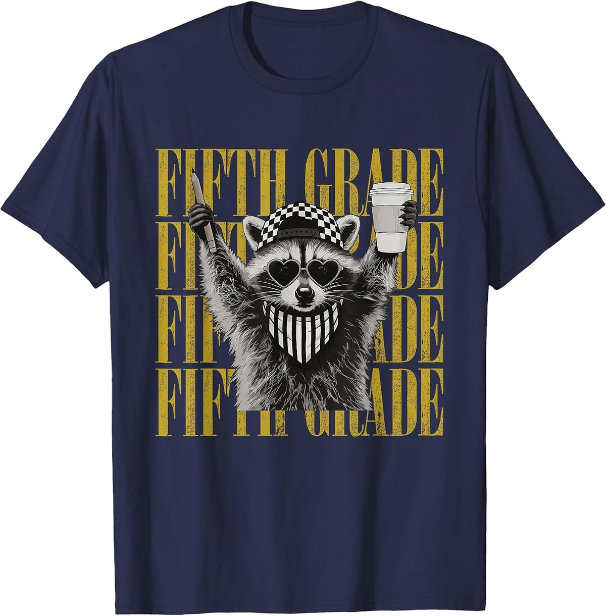 Funny Fifth Grade Teacher Feral Raccoon Back to School T-Shirt - Navy Blue