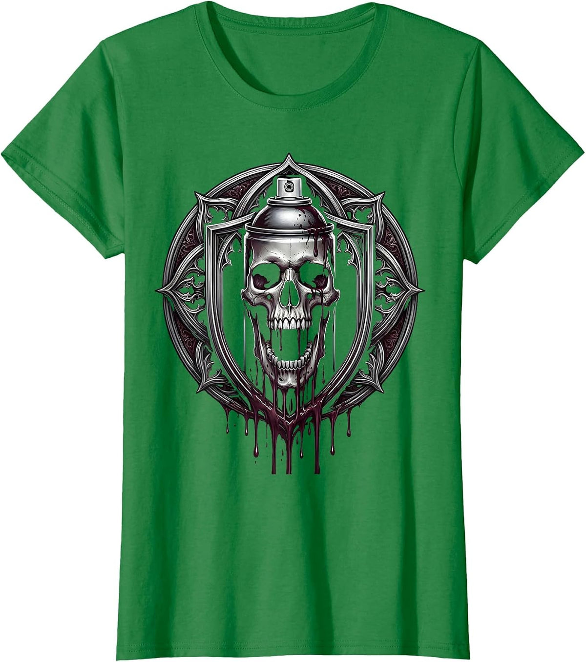 Grunge Spray Paint Skull Drip Art Design T-Shirt - Kelly Green
