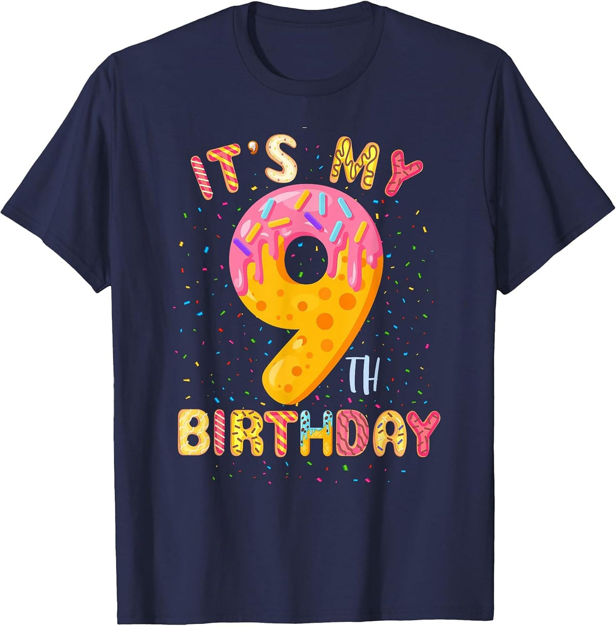 It's My 9th Birthday Sweet Doughnut 9 Year Old Girl T-Shirt - Navy Blue