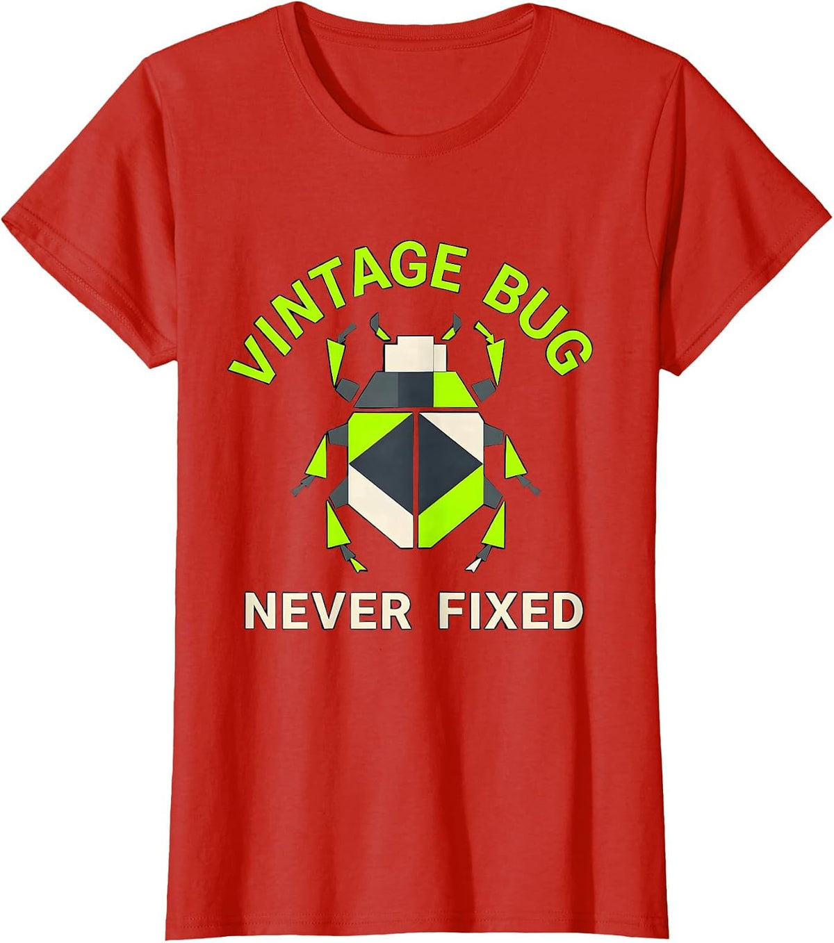 Women's Vintage Bug Never Fixed Y2K Retro Tech Design T-Shirt - Red