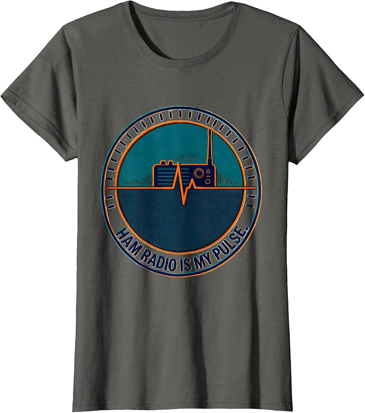 Women's Ham Radio Is My Pulse Risograph Hobbyist Novelty T-Shirt - Asphalt Grey
