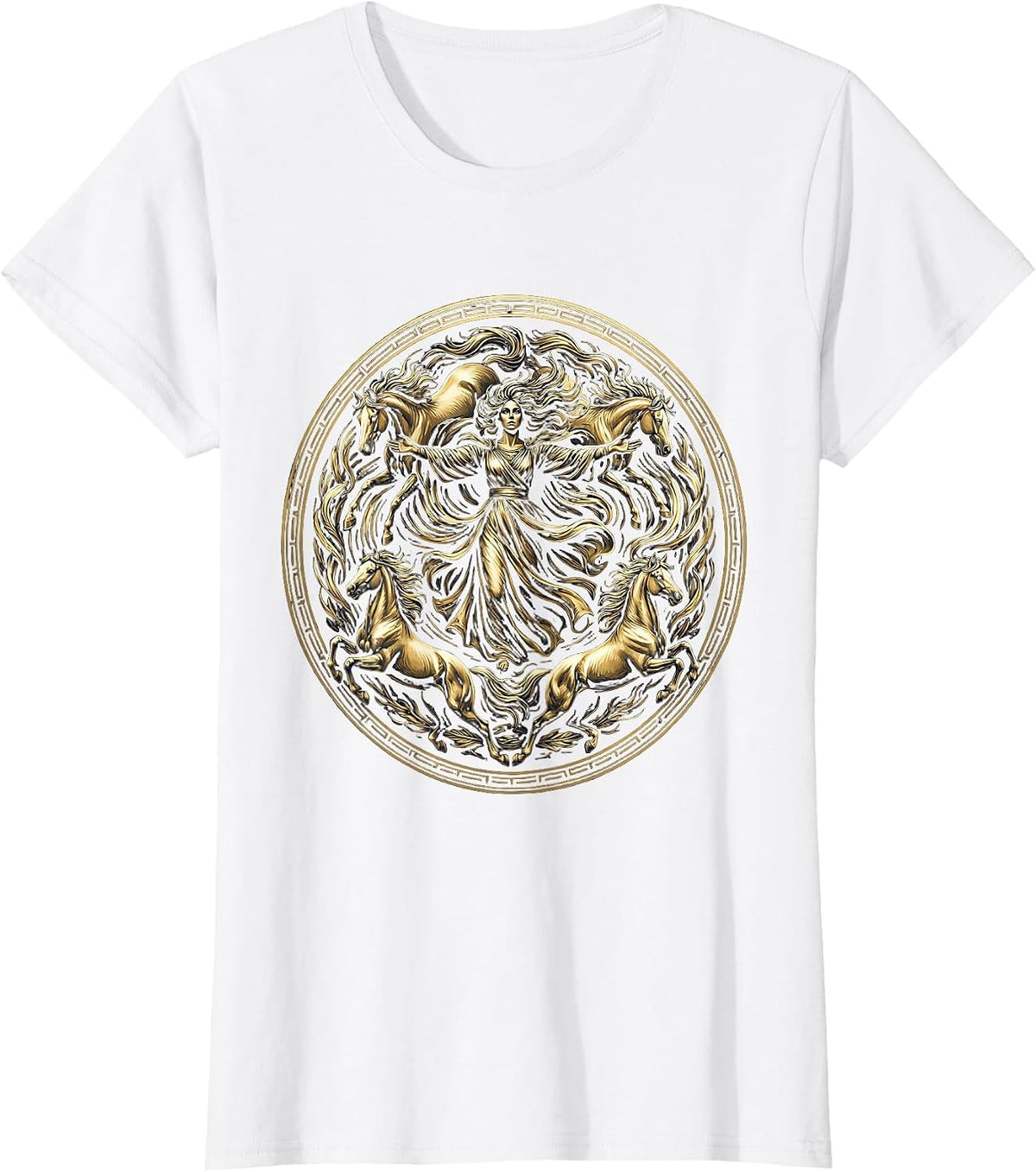 Women's Wild & Free Spirit Woman with Running Horses T-Shirt - White