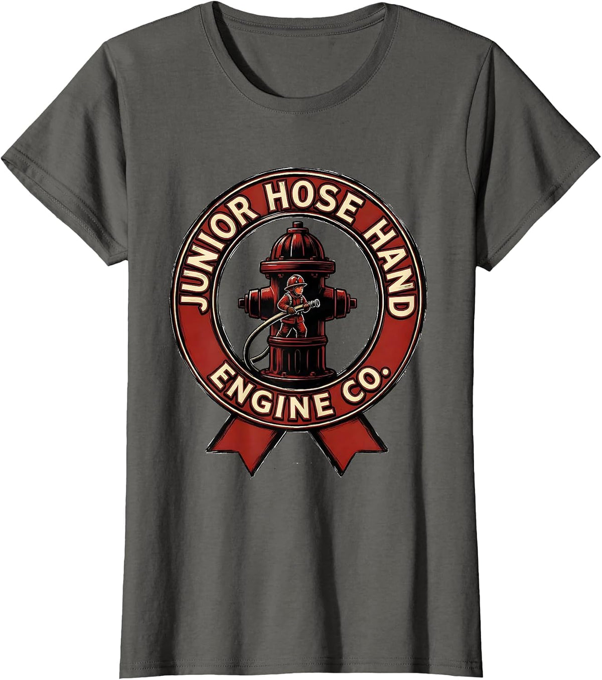Women's Junior Hose Hand, Engine Co. Cute Firefighter Toddler Boy T-Shirt - Asphalt Grey