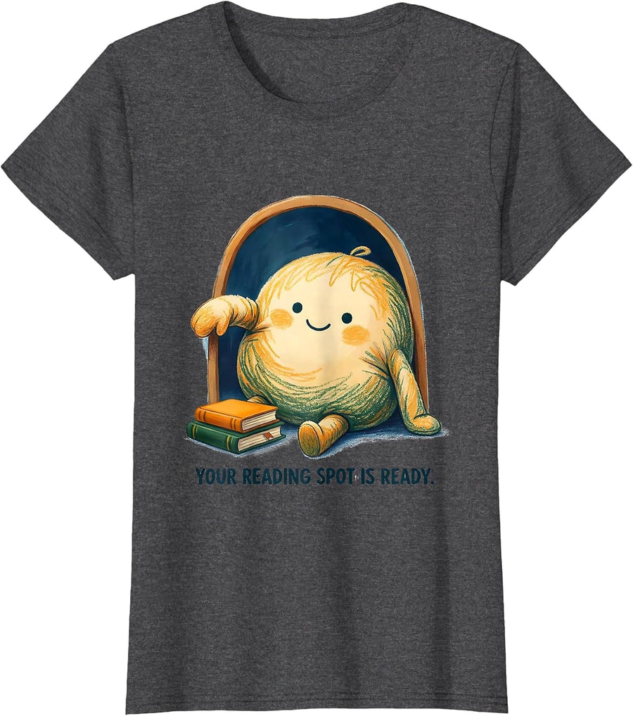 Women's Your Reading Spot Is Ready Storybook Teacher First Day T-Shirt - Dark Heather Grey