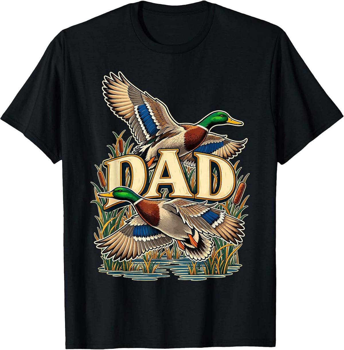 Dad Mallard Ducks Marsh Waterfowl Hunting Art T-Shirt - As Pictured