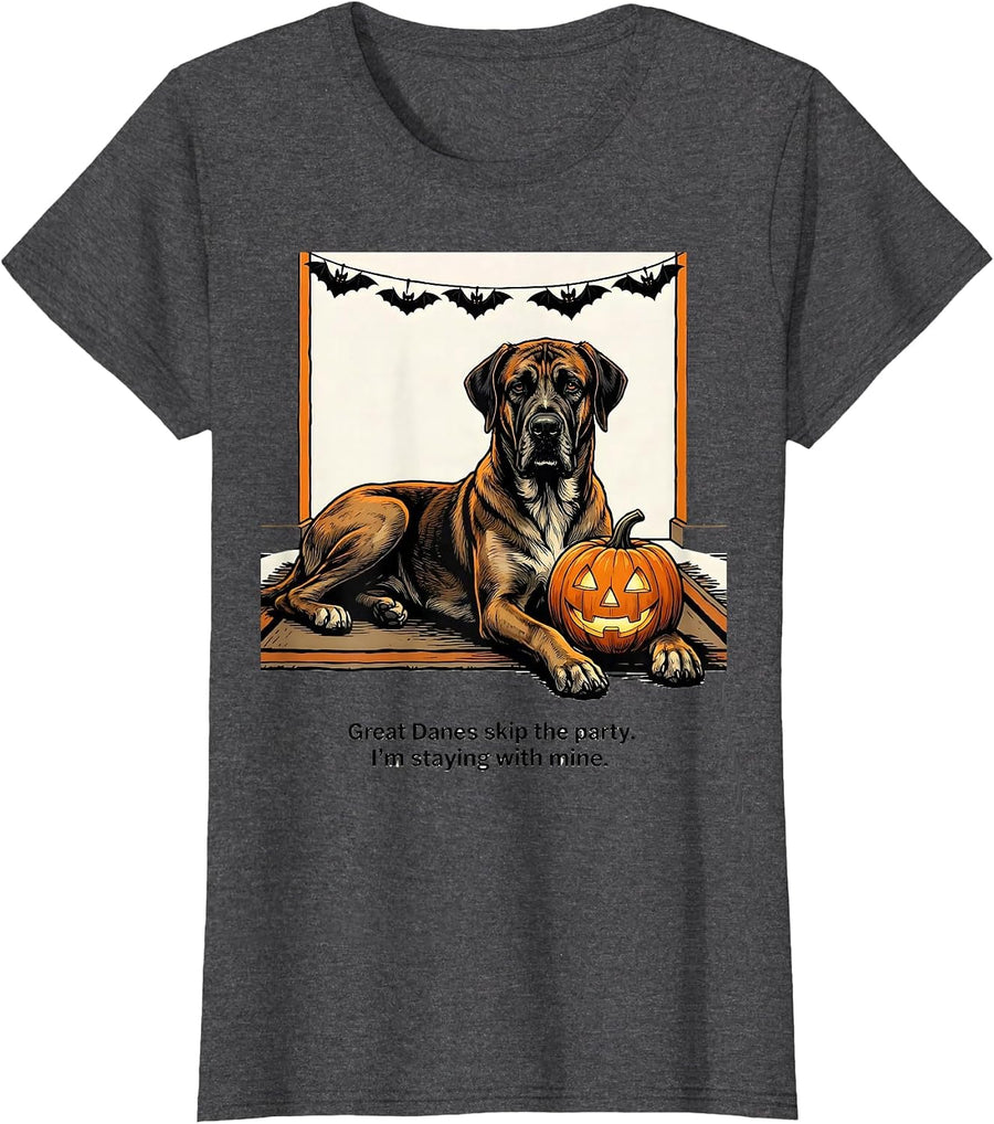 Women's Great Danes skip the party. I'm staying with mine. Funny T-Shirt - Dark Heather Grey