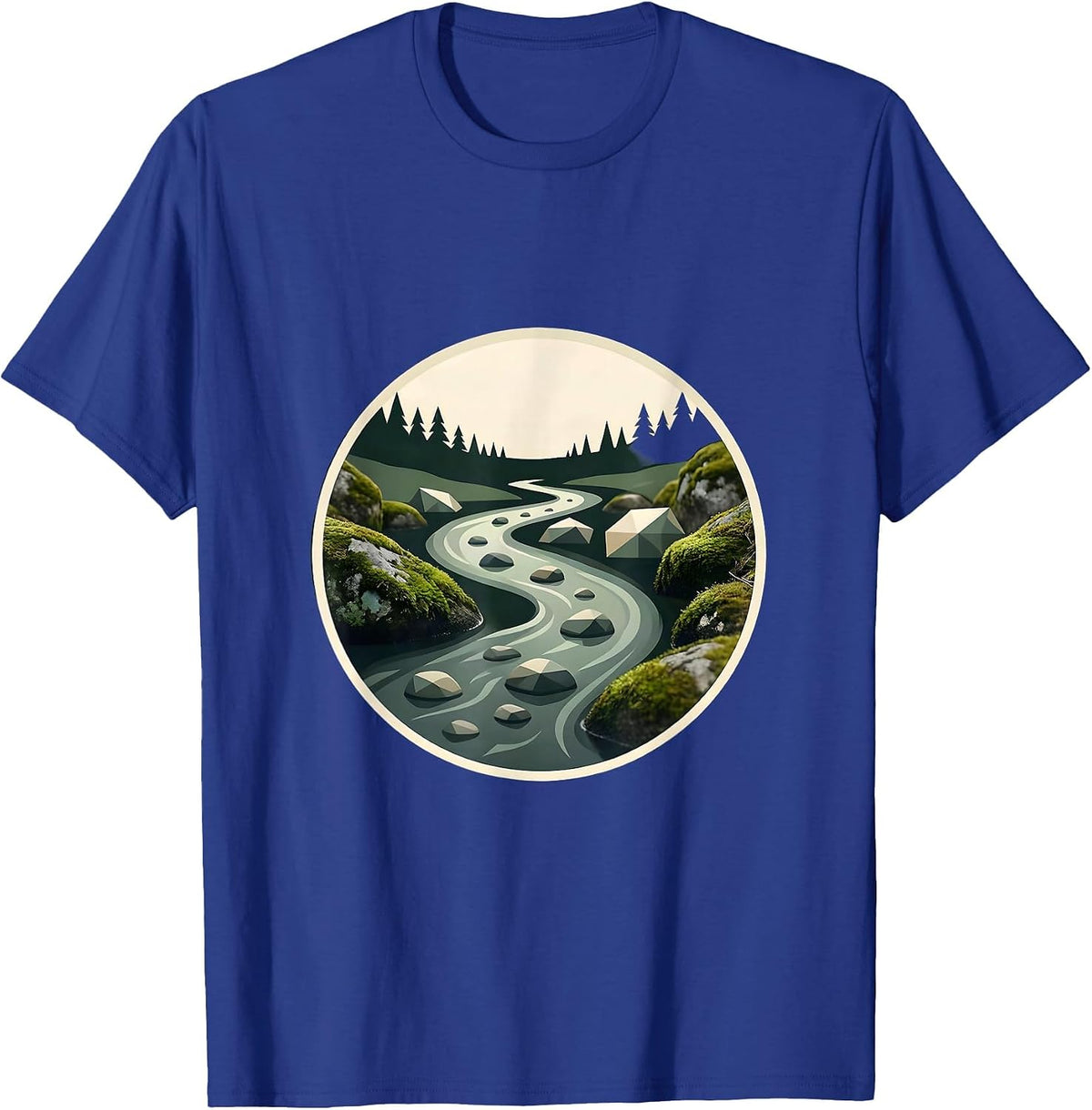 Men's Creek Winding Through Mossy River Stones T-Shirt - Royal Blue