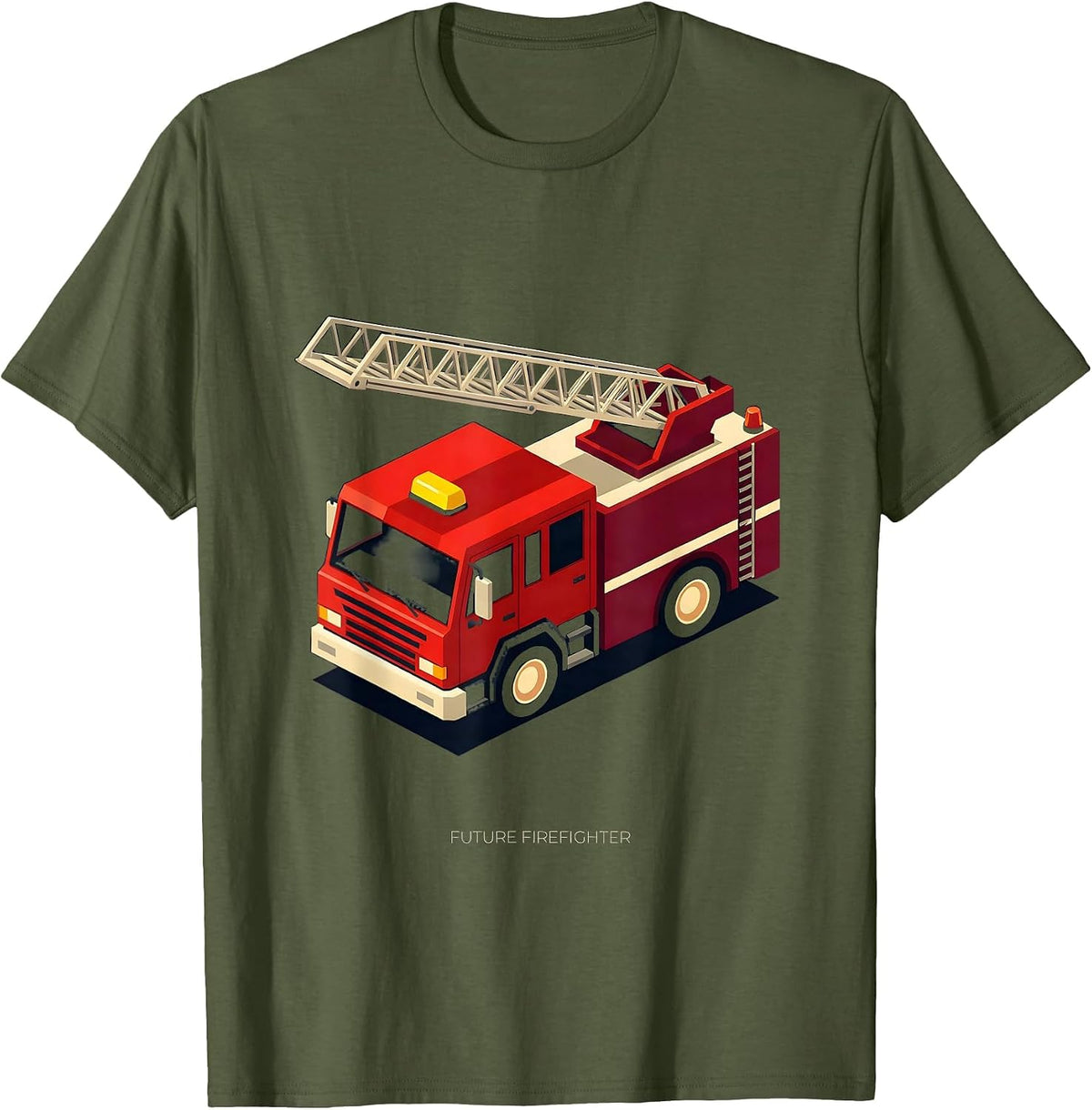 Future Firefighter Isometric Vector Fire Truck Kids Toddler T-Shirt - Olive Green
